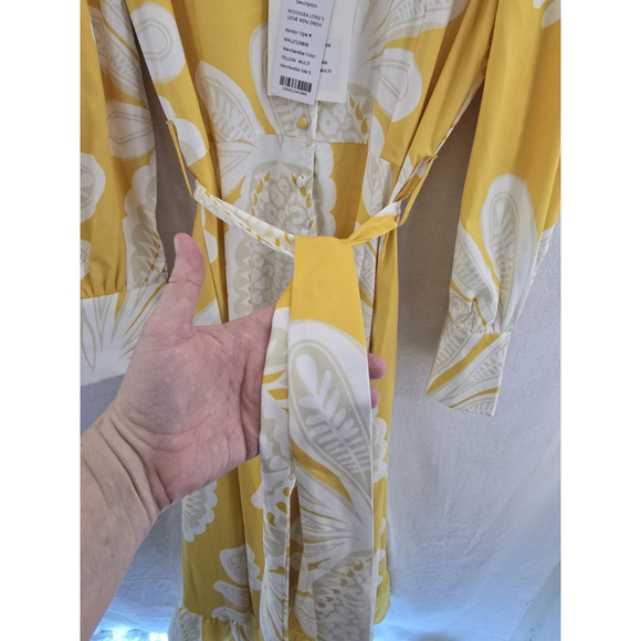 Moonsea Yellow/white Short Sleeve Maxi Poly Dress. 1/4button. Ladies Size Small - Picture 8 of 14
